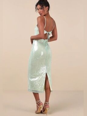 Lulus Mint Green Sequin Slip Midi Dress Nwt